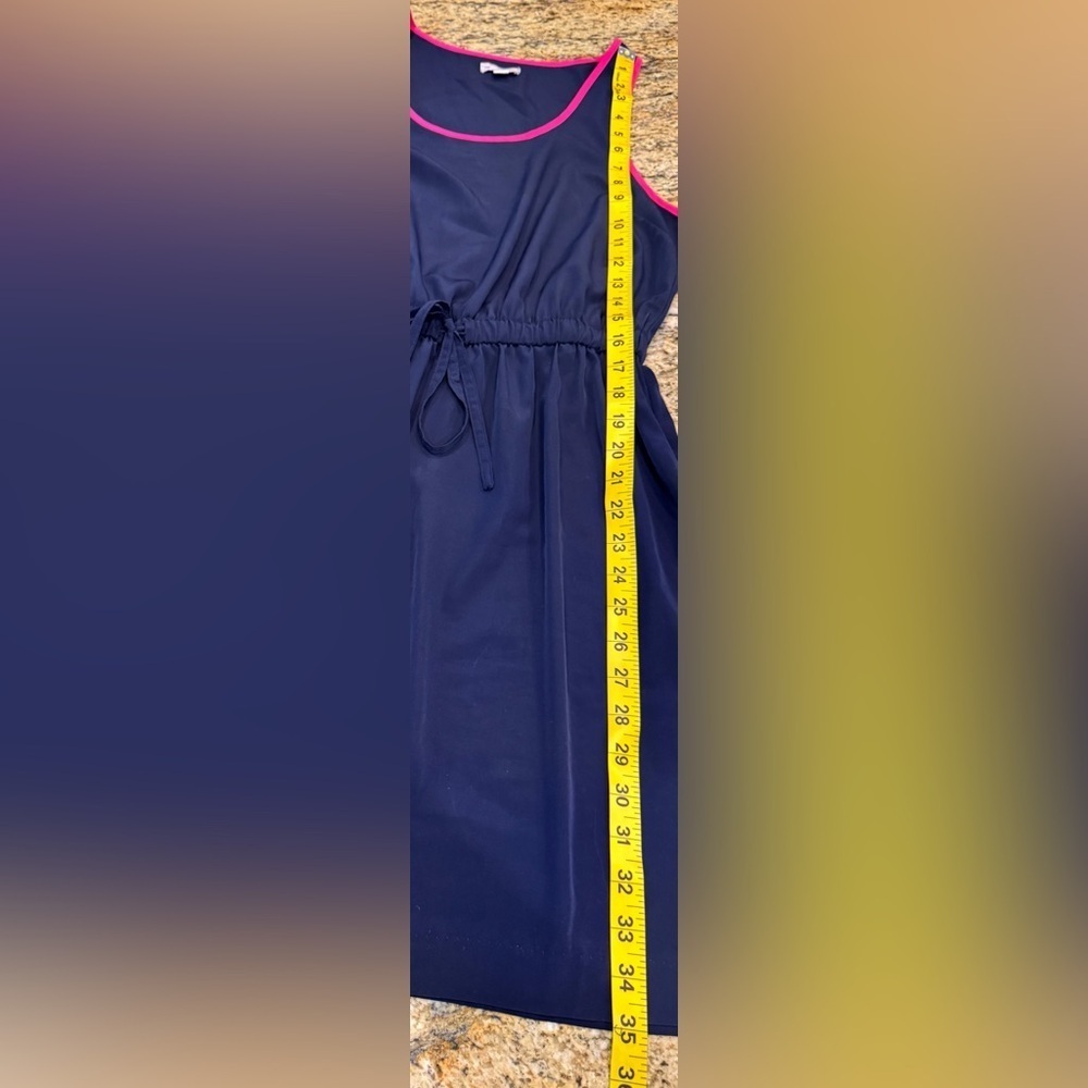 GAP Navy Blue Sleeveless Dress Hot Pink Contrast Trim Drawstring Waist Womens XS - Picture 7 of 7